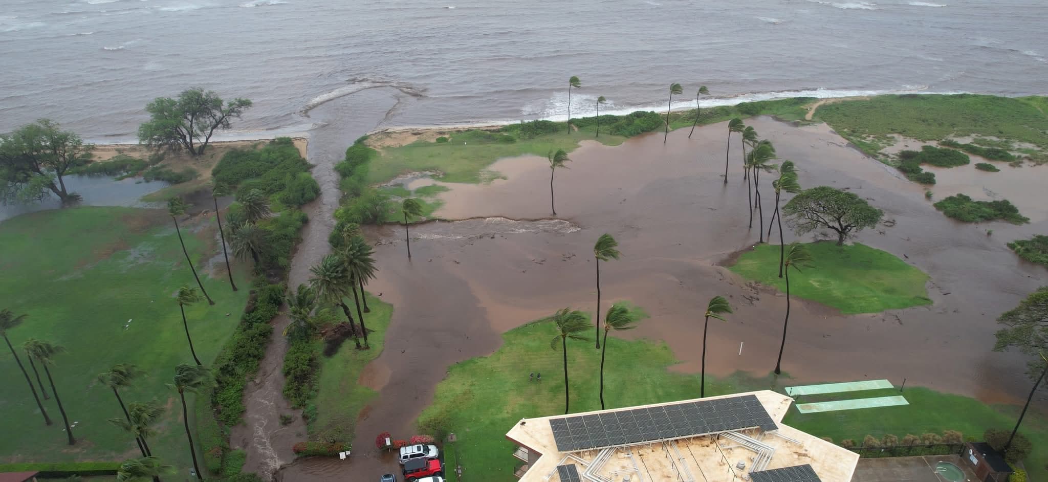 Aerial view of South Waiohuli during the flood